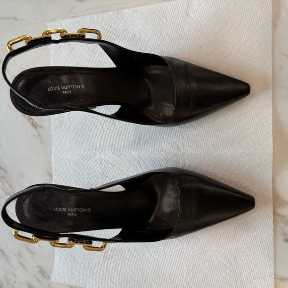 Louis Vuitton Black Slingback Heels with Gold Accents - Picture 1 of 3